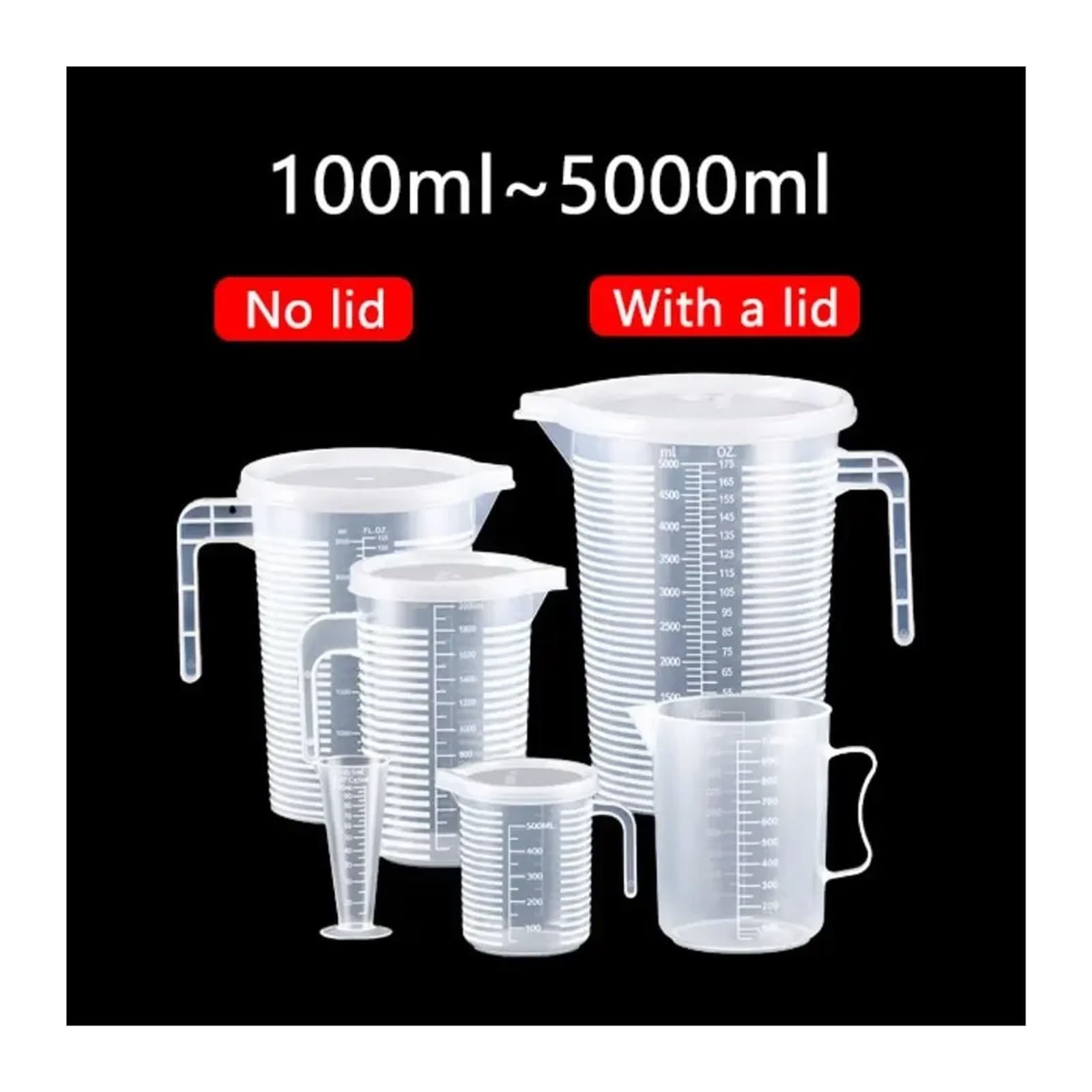 Vaso medidor graduado de plástico de gran capacidad con tapa, vaso mezclador transparente for uso en cocina y laboratorio(5000ml(with a lid))