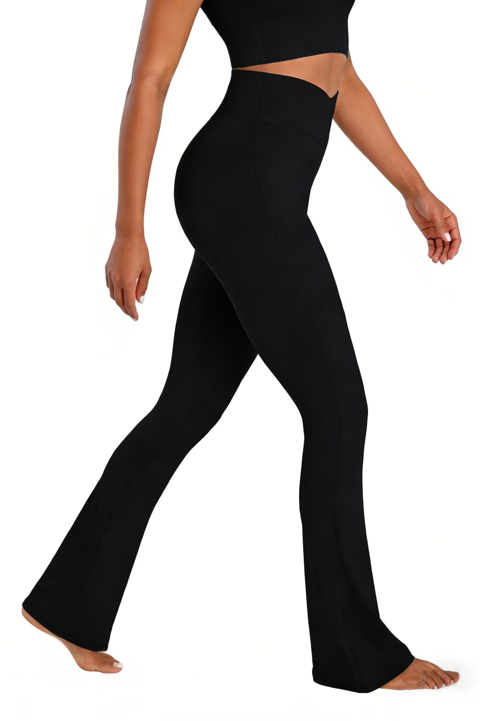 Sunzel Hidden Butt Lifting Scrunch Flare Leggings for Women No Front Seam Crossover Tummy Control Mini Flared Yoga Pants