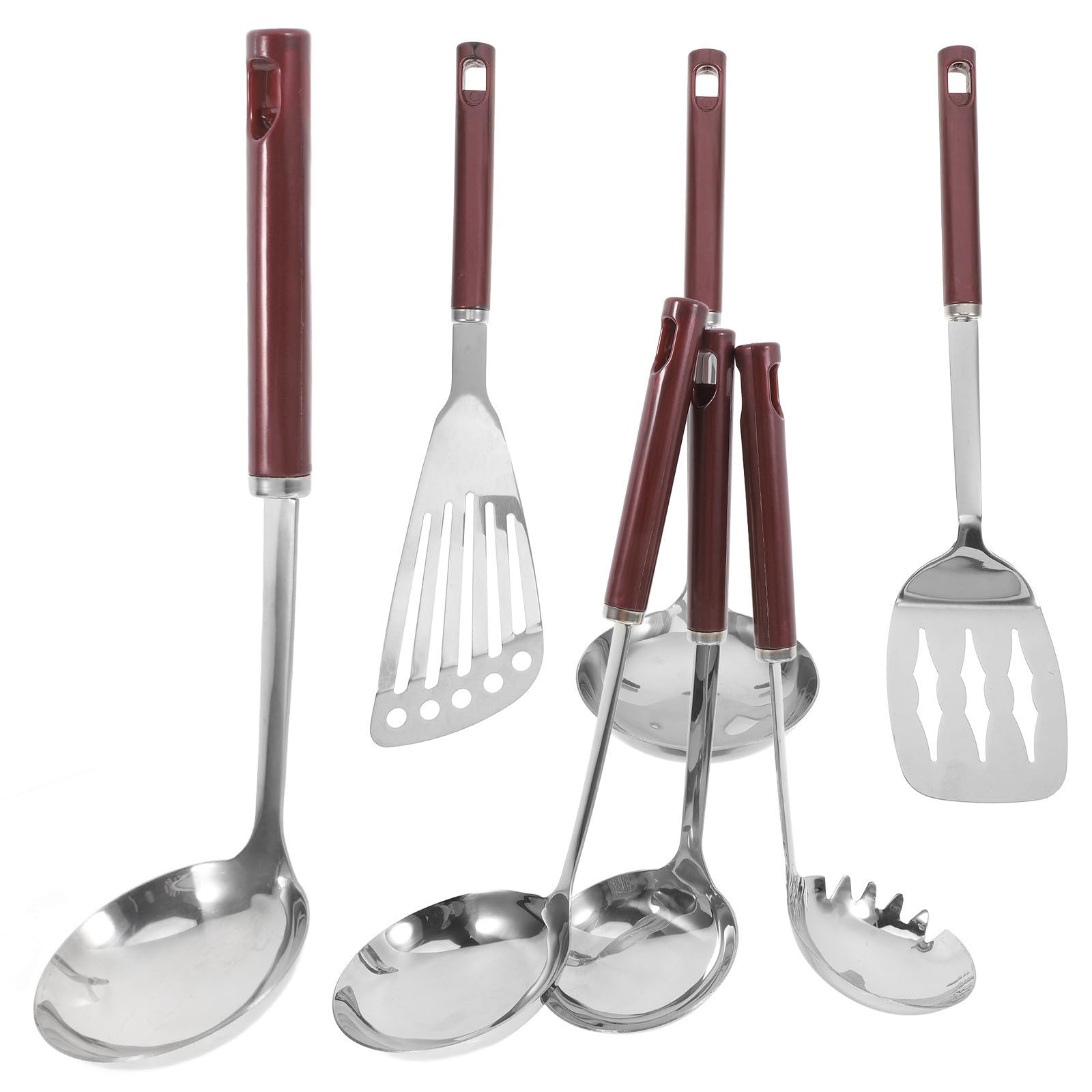 Set di 7 Utensili da Cucina in Acciaio Inox, Argento