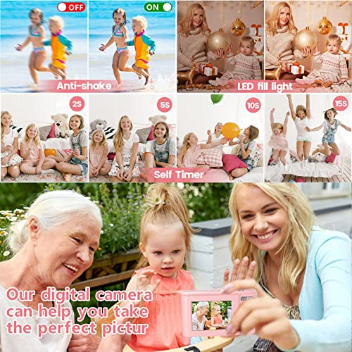 Digital Camera, Humidier Fhd 1080P 36Mp 16X Digital Zoom Mini Vlogging Video Camera With Battery Charger, Compact Portable Cameras Point And Shoot Camera For Kids,Teens,Beginners (Pink) #TOP4