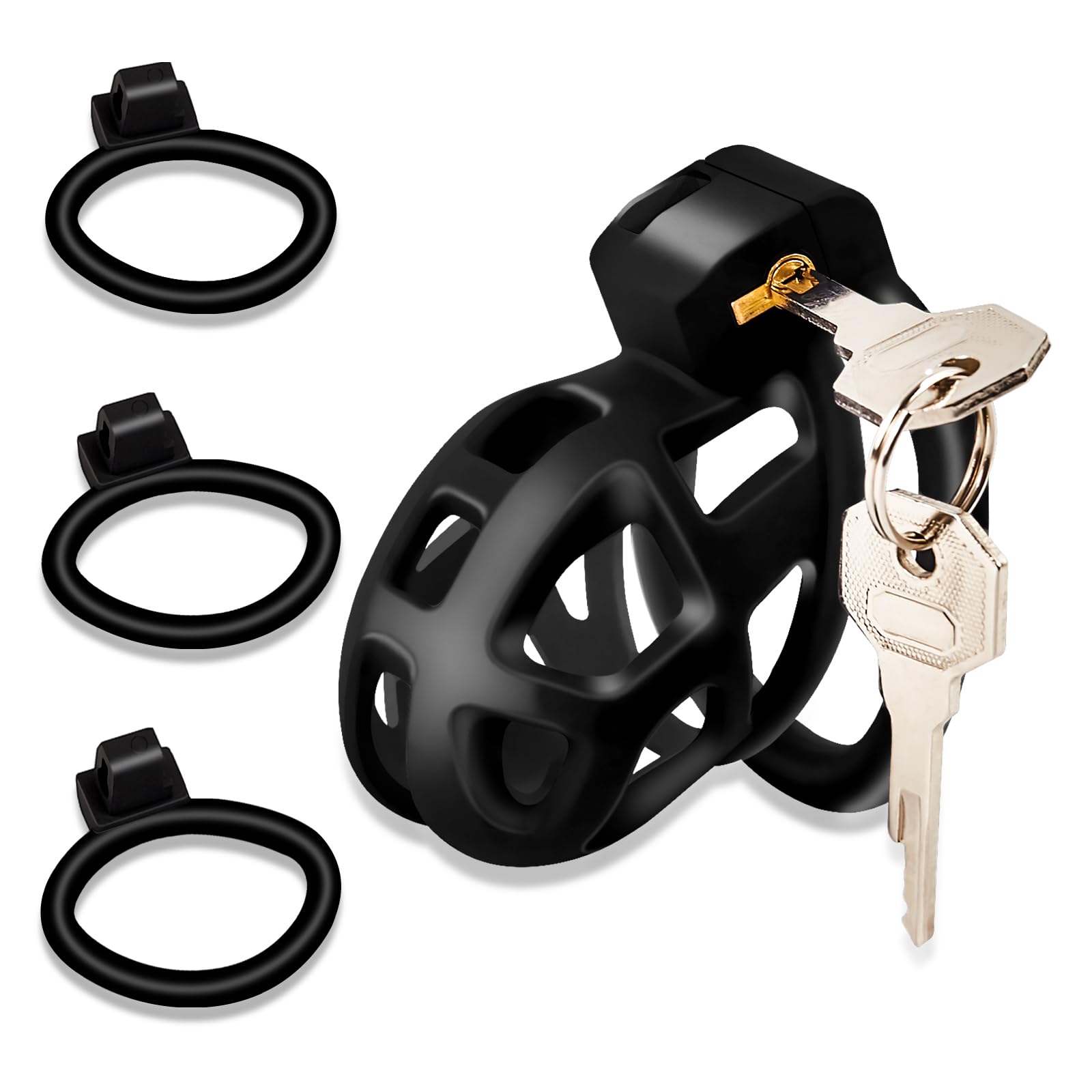 Male Chastity Device Cock Cage - Resin+ABS Chastity Cage for Man Penis Exercise 3D Printed Black Bondage Gear Lightweight Adult Sex Toy with 3 Sizes Rings Invisible Lock and Key