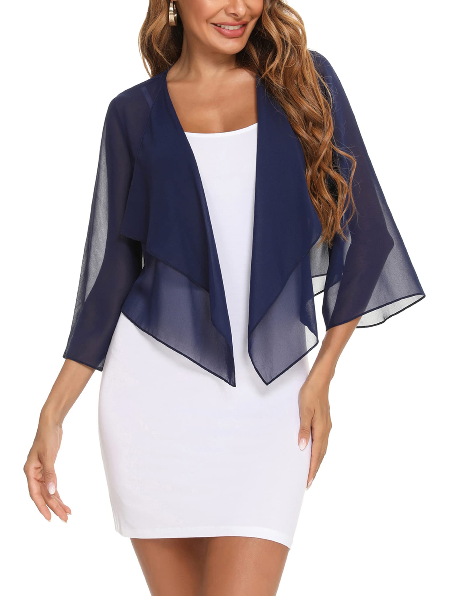 Aottori Bolero Mujer Verano Gasa Chaqueta Manga 3/4 Fiesta Toreras Elegante Corta Shrug Tops Casual Ligero Cuello en V Abrigo Primavera Otoño