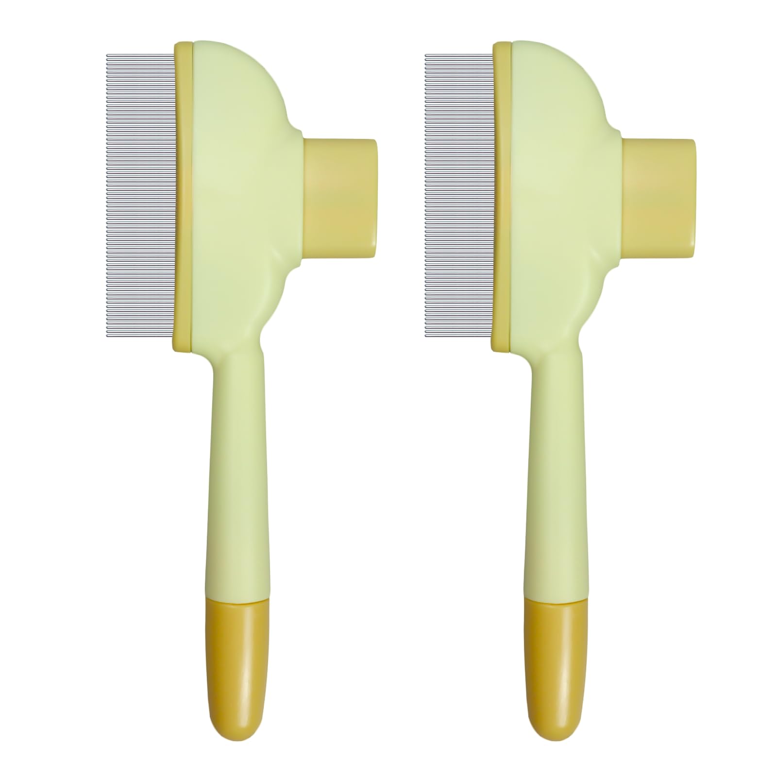 ETIALURE Pet Flea Comb for Cats and Dogs, Pet Hair Removal Brush with Realease Button, Cat Grooming Lice Comb (Yellow ×2)