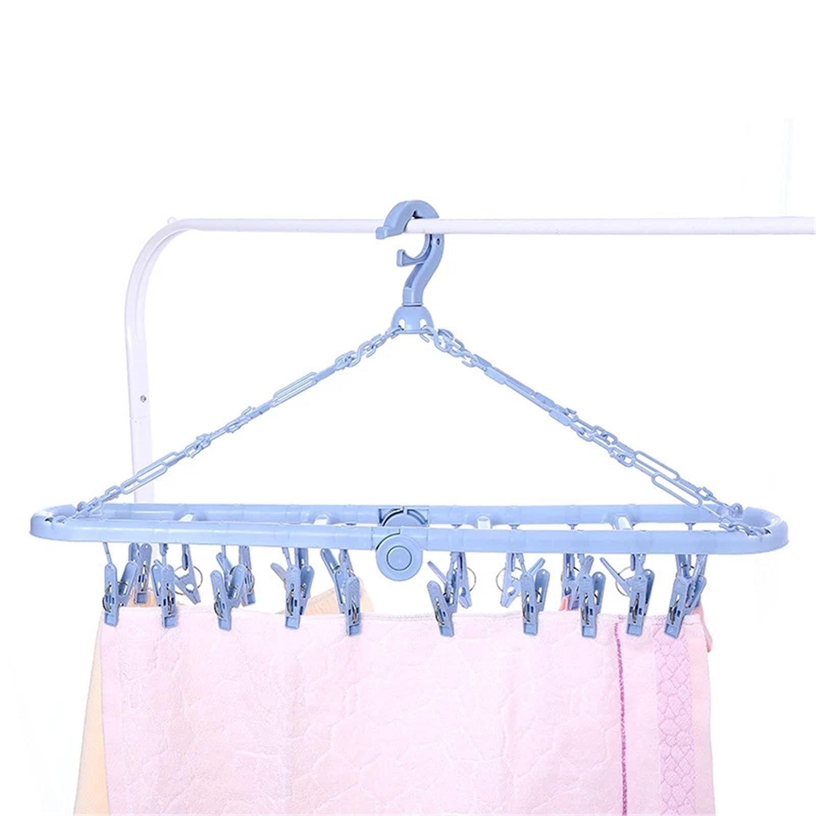 Unterwäsche Socken Rack Multifunktionaler 20 Clip Kleiderbügel Unterwäsche Wäscheklammer Socken Rack Abtropfgestell mit Haken für Socken (Farbe: Rosa, Größe: 63 x 31 cm) (Blau 63 x 31 cm)