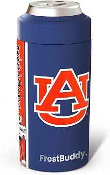 Frost Buddy NCAA Universal Buddy - Fits all - Stainless Steel Can Cooler for 12 oz & 16 oz Regular or Slim Cans & Bottles - Stainless Steel Auburn War