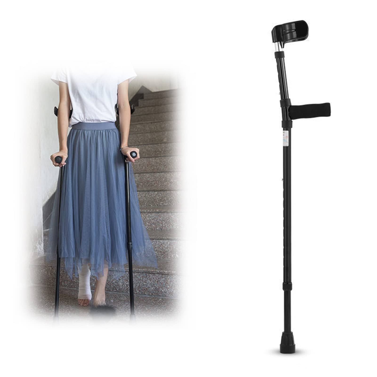 Muletas de antebrazo Bastones de antebrazo ergonómicos para adultos livianos y ajustables, muletas de aluminio para caminar, adecuadas para ancianos, andadores discapacitados (Color : Black, Size : 1