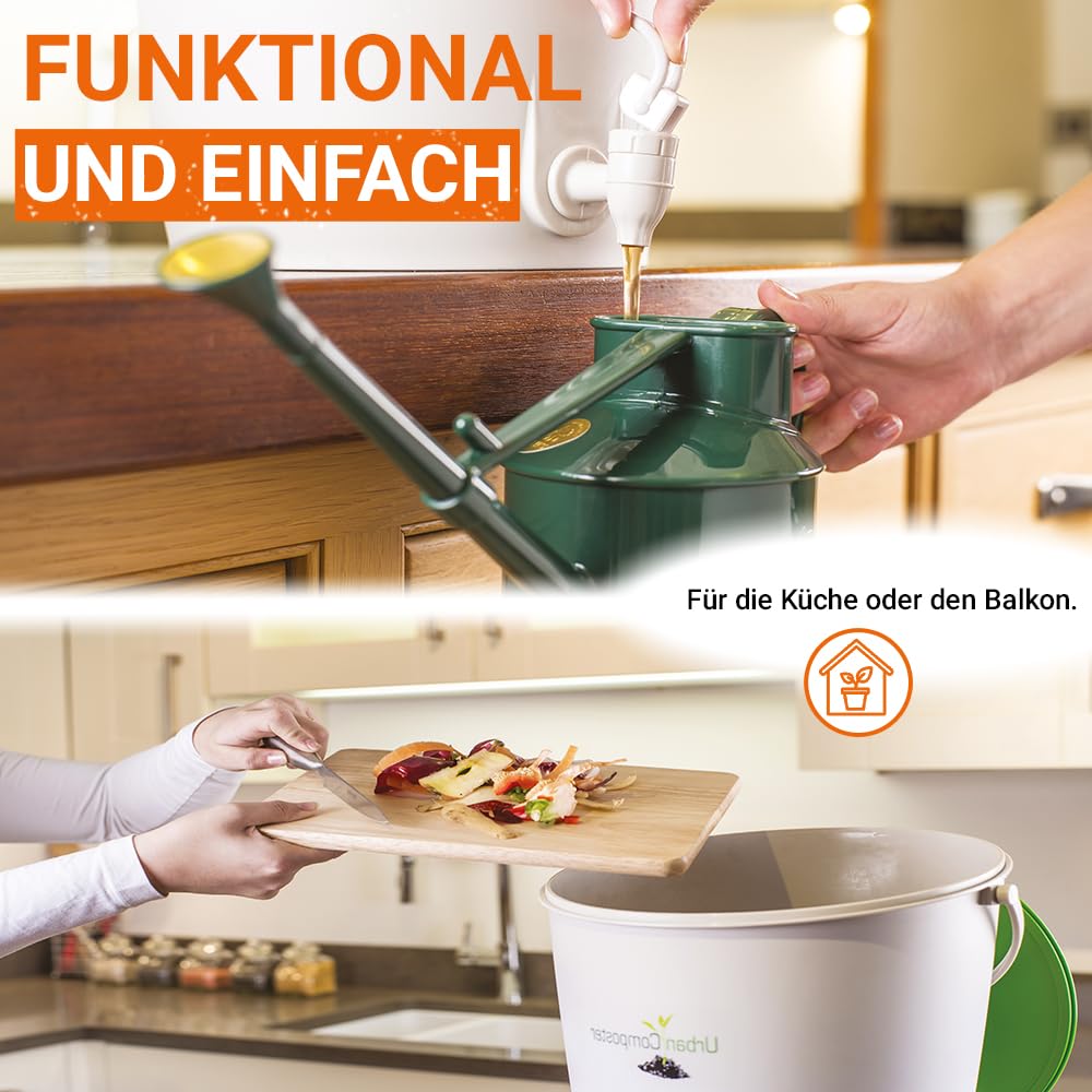 GARANTIA Urban Komposter 15 Liter grün, inkl. Deckel und Kompostspray | Biomülleimer Küche, Komposteimer, Bio Mülleimer, Abfall & Recycling, Bioabfallbehälter für Küche, Biomüll, Biotonne
