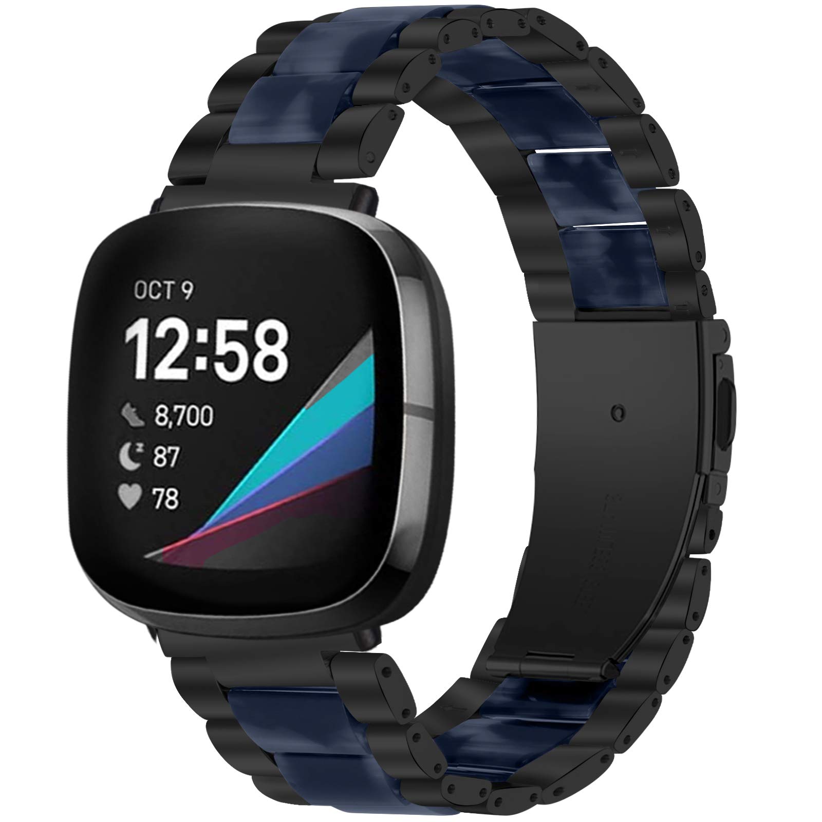 AISPORTS Compatibile con Fitbit Sense/Fitbit Versa 3 Cinturino Resina Acciaio Inossidabile,Cinturino Sportivo alla Moda Cinturino con Fibbia in Metallo Cinturino di Ricambio per Fitbit Versa 3/Sense
