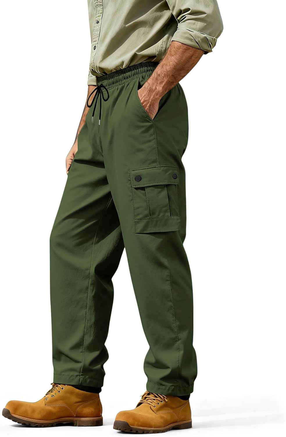 Men's Cargo Work Pants Casual Relaxed Fit Twill Sweatpants with Elastic Waist for Men - Image 2
