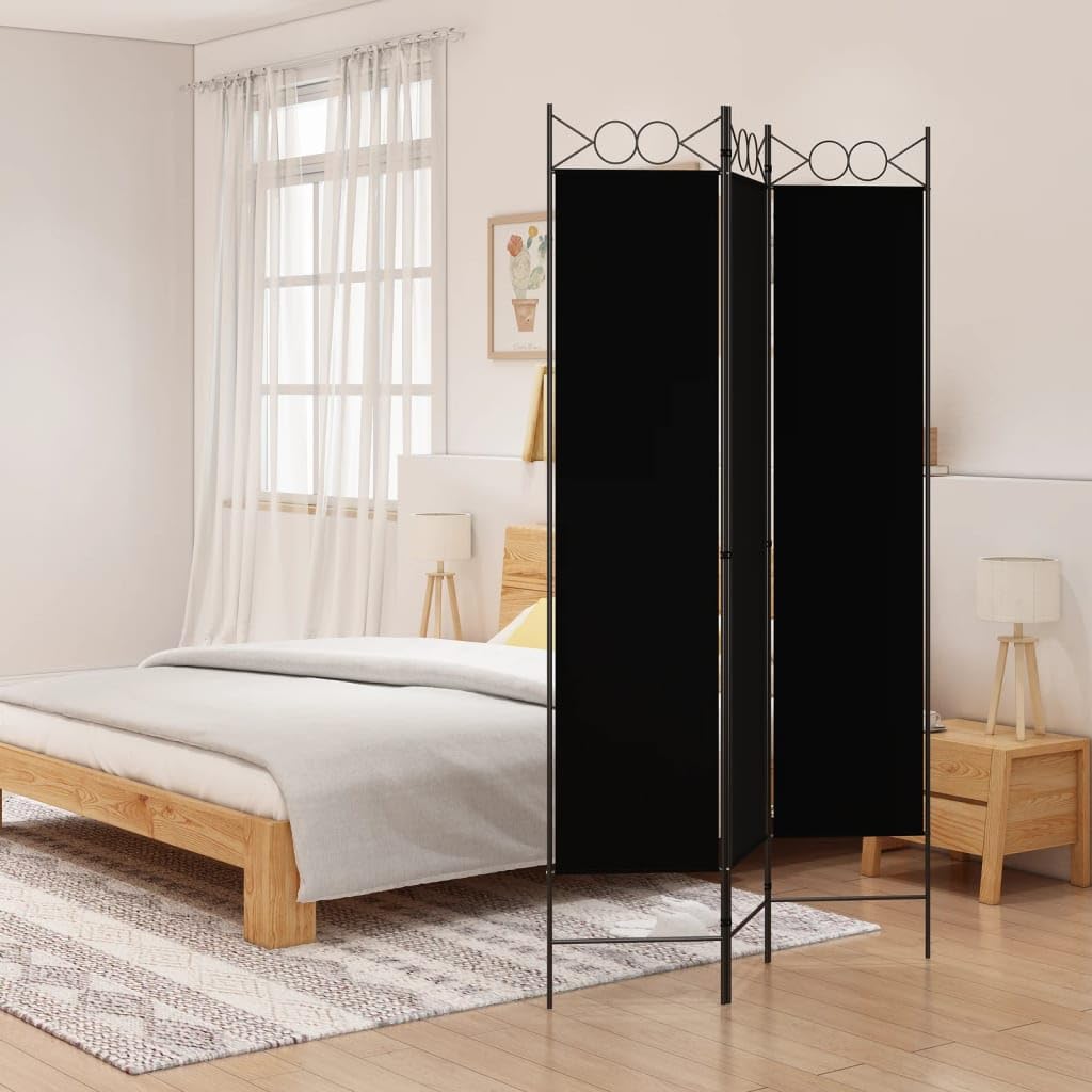 Paravent tissu 3 pièces pliable noir anti-regards pour séparer un studio