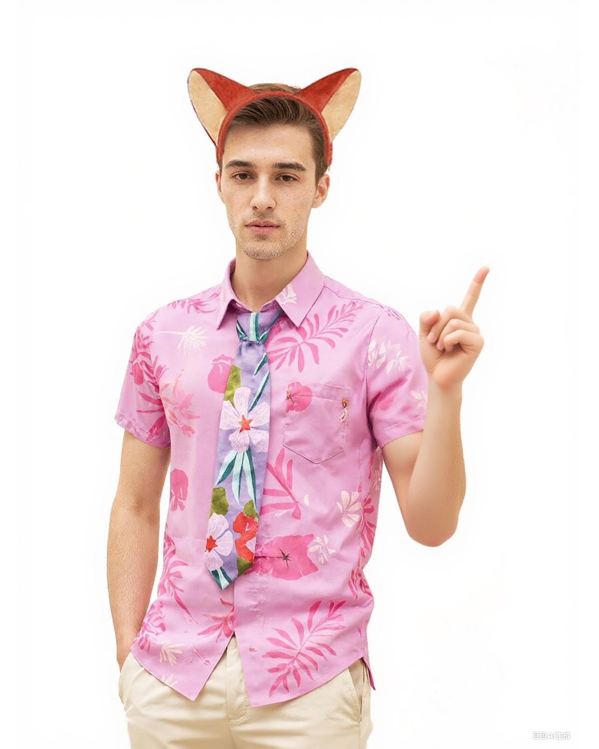 XonyiCos Adult Men's Purple Hawaiian Floral Shirts,Halloween Cosplay Costume with headband & neckties