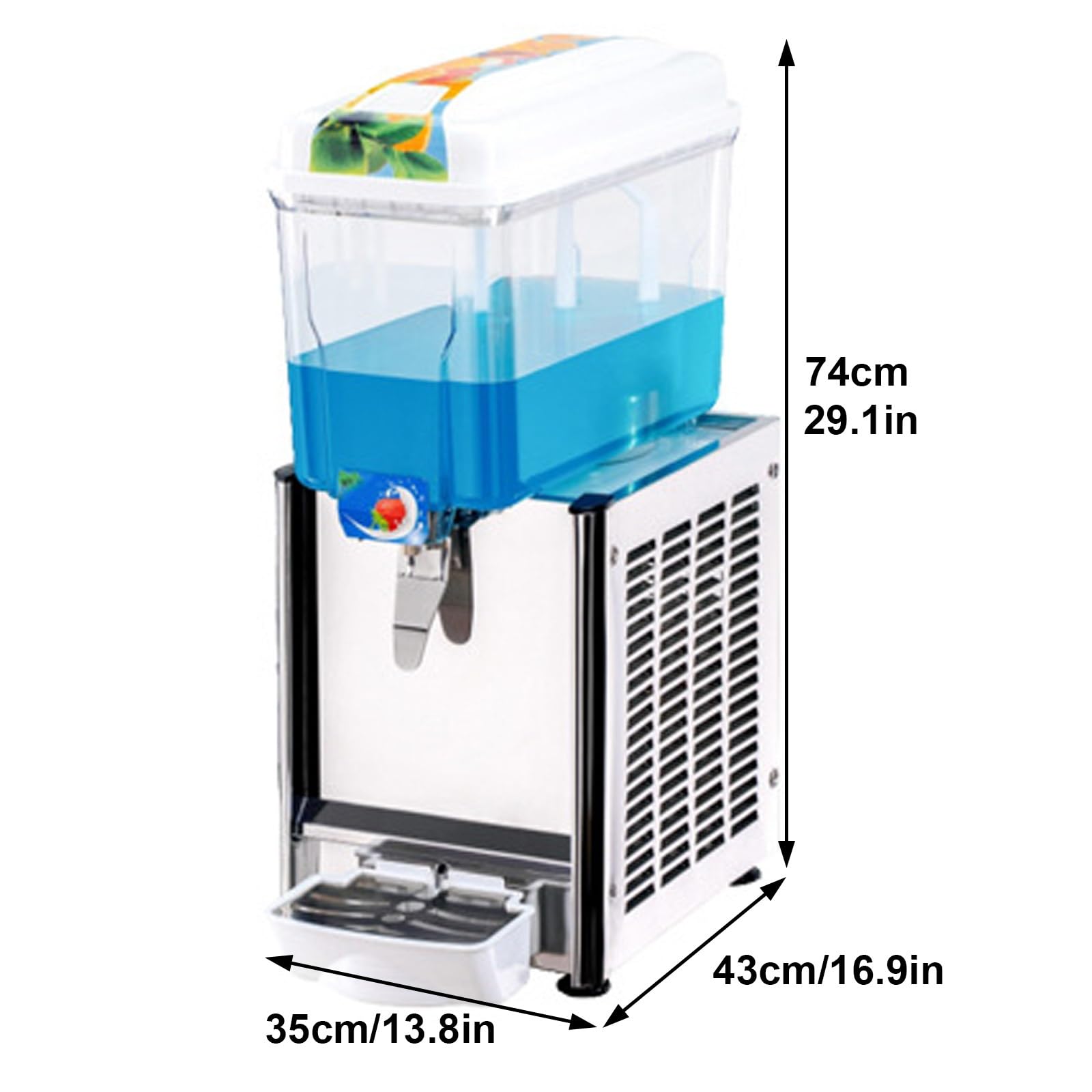 Dispensador de bebidas, dispensador de jugo refrigerado de acero inoxidable de 18 L para restaurantes, barras de jugo, uso doméstico, 280 W