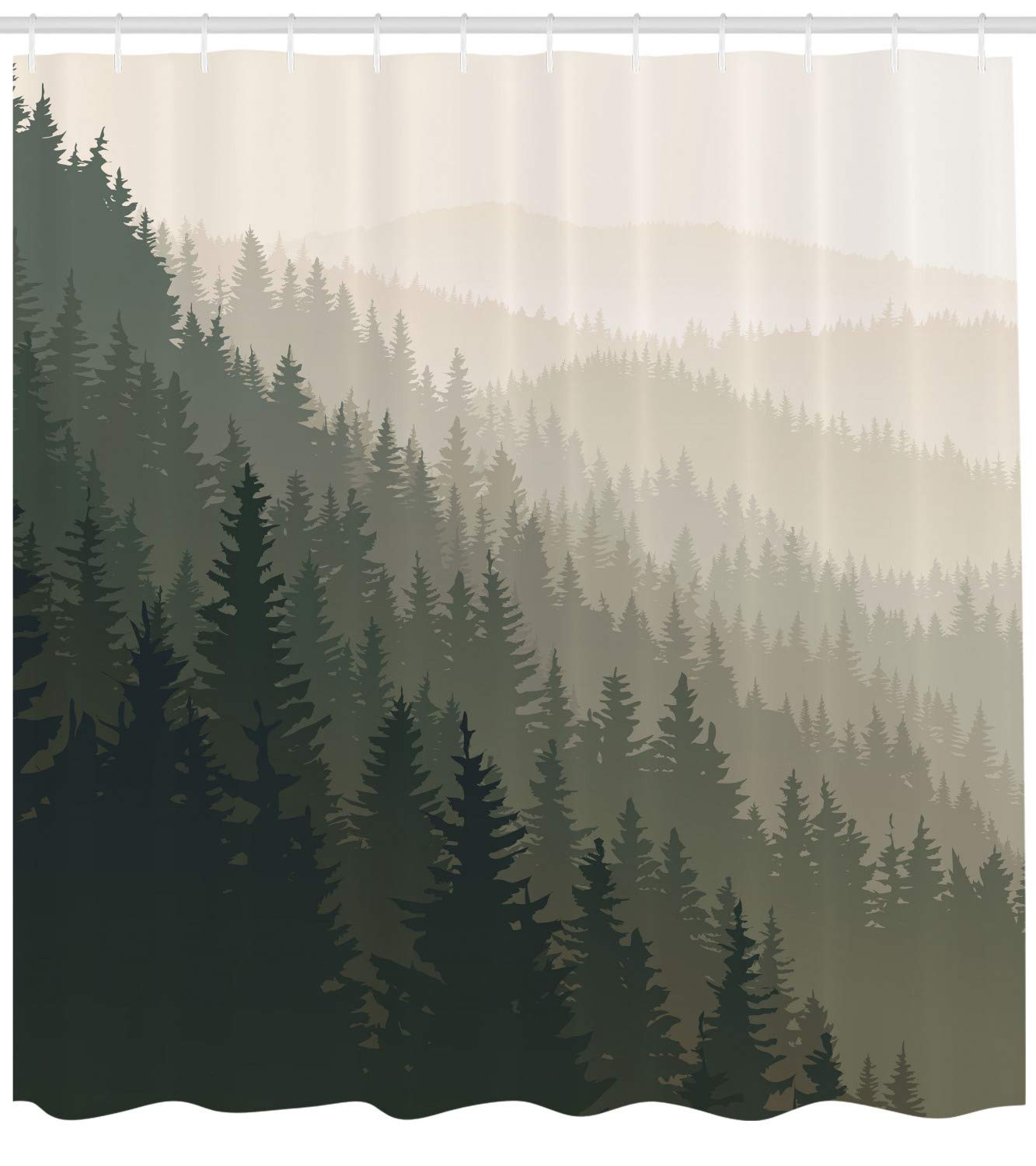 ABAKUHAUS Forest Shower Curtain, Northern Parts of the World Coniferous Trees Scandinavian Woodland - Image 2