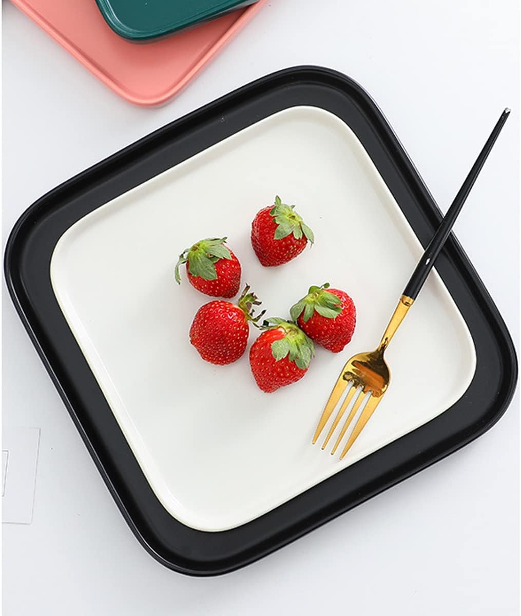 Porcelain Dinner Plates Black 6 Inch Square Ceramic Dinner Plates Set of 2 Dessert Salad Plate for Kitchen Restaurant Serving Dishes Dinner Plate