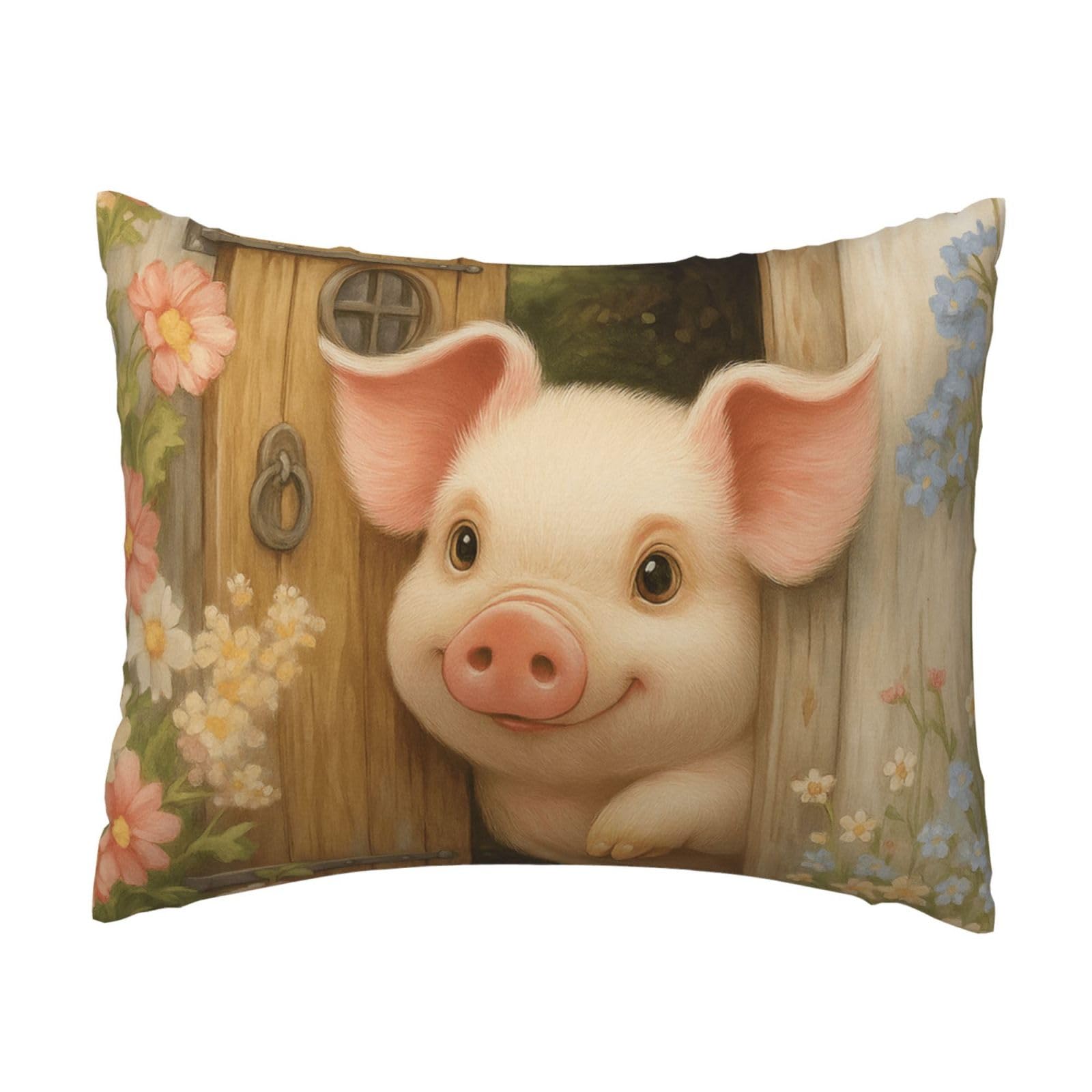 Cute Pig Pillowcase Soft Plush with Zipper Decorative Pillowcovers 16x20 in