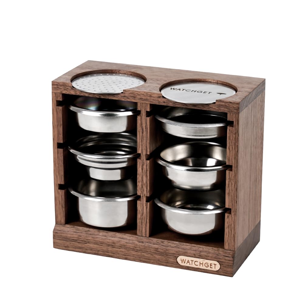 Watchget Walnut Horizontal Espresso Portafilter Filter Basket Holder Rack - Wooden Precision Basket Storage Stand For 58Mm Espresso Machines And 58Mm Coffee Puck Screens