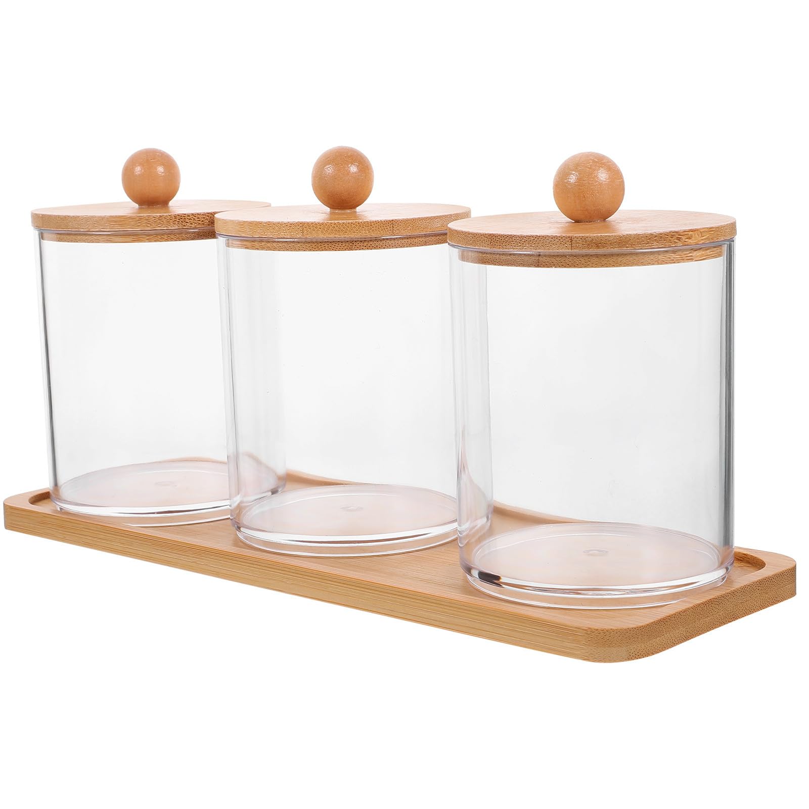 Alipis Durchsichtiger Kosmetik Aufbewahrungsbehälter Satz mit Bambusdeckel Wattestäbchenhalter und Wattepad Gläsern Kunststoff Klein für Badezimmer und Schminktisch