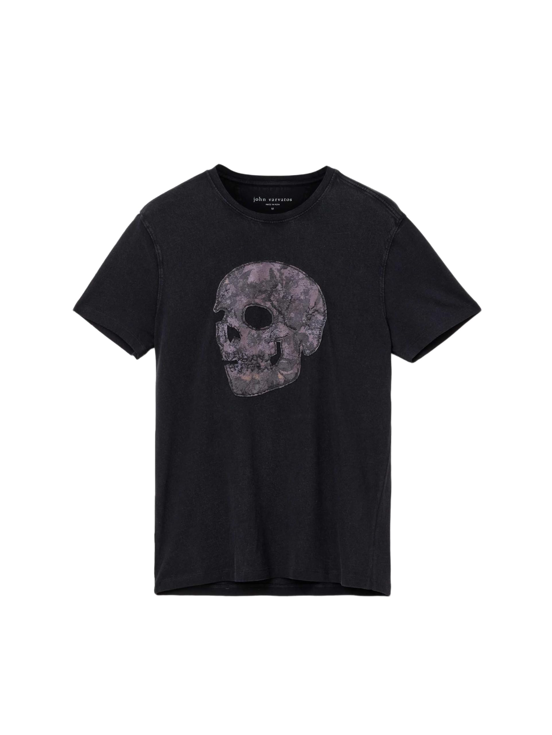 John Varvatos Men's T-Shirt Applique Skull, Black, S