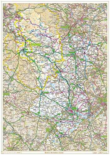 Carte historique du Derbyshire plastifiée pour collectionneurs et passionnés de géographie