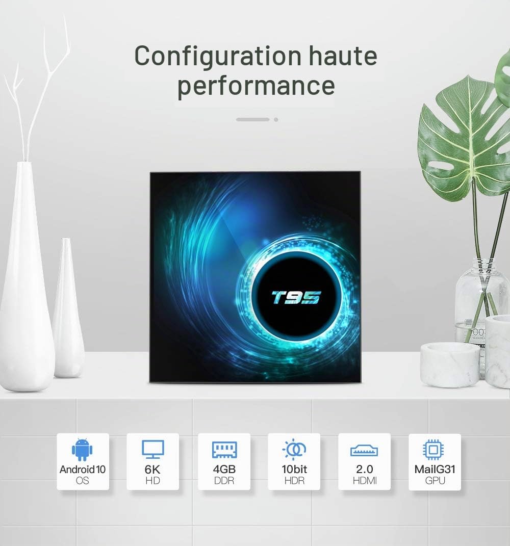 T95 Android TV Box - Allwinner H616 Quad-Core, 4GB RAM 128GB Storage, Android 10.0, 4K Media Player, Dual-Band WiFi & Bluetooth, Large Capacity Player