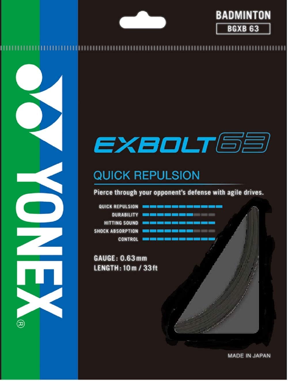 Yonex Badminton String BG Exbolt 63 |Black |Gauge 0.63mm|Quick Repulsion (B09GV7TY9N) Amazon Price History, Amazon Price Tracker