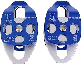 2 poleas dobles de 32 KN para cuerda de rescate de árboles en roca, escalada de árboles, arborista, color azul