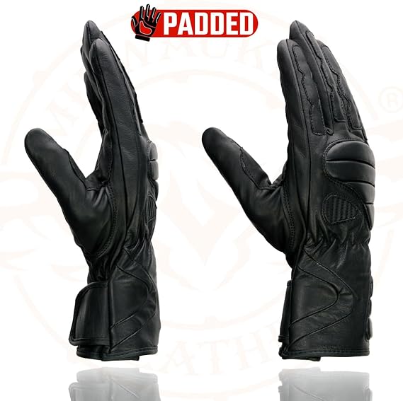 Milwaukee Leather SH451 Men's Black Leather Gauntlet Racing Motorcycle Hand Gloves with Wrist and Knuckle Padding Protection