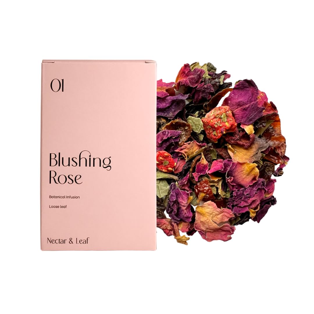 Nectar & Leaf | Blushing Rose, Loose Leaf Herbal Tea, 60g | With Rose, Hibiscus, Rosehip & Strawberry Pieces