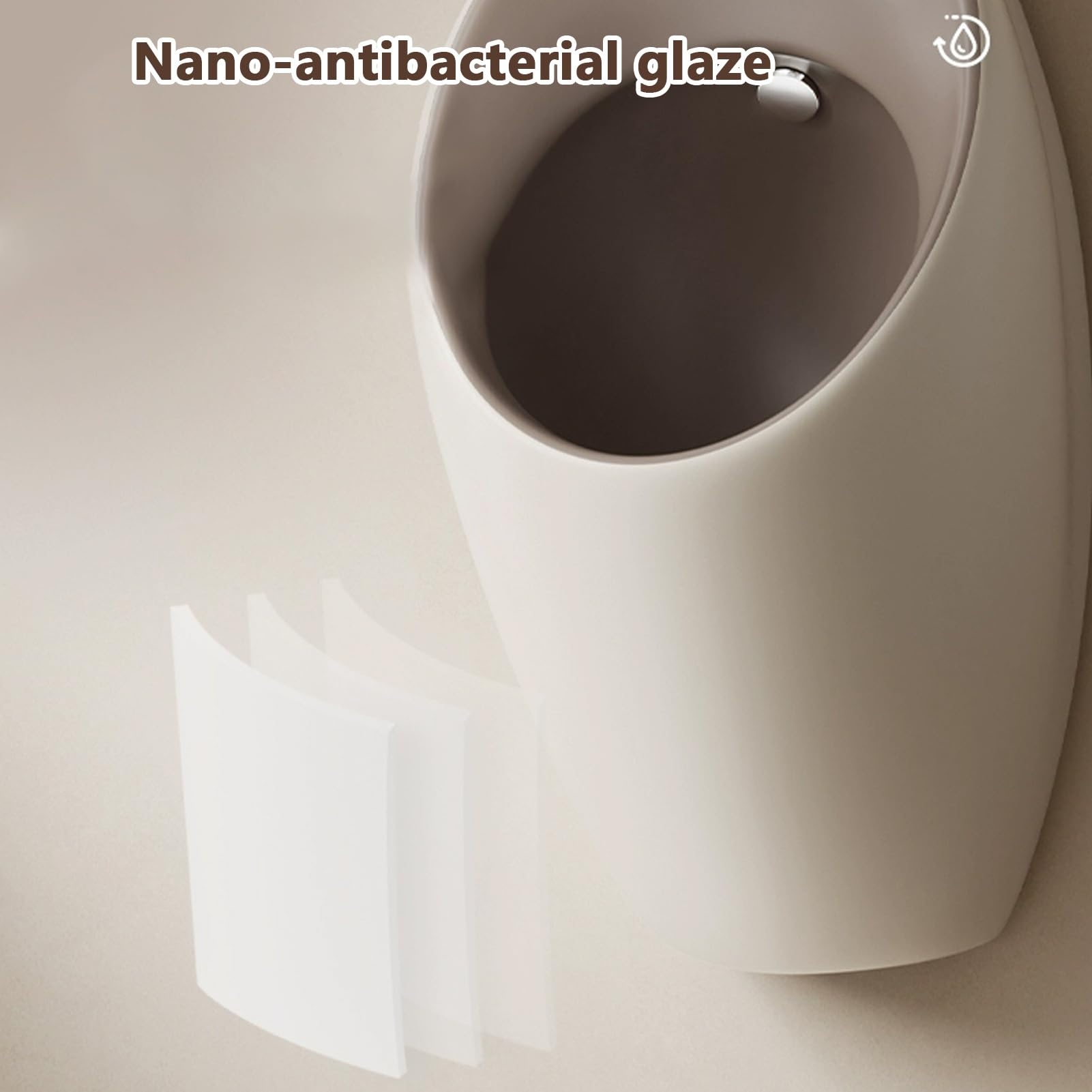 Naścienny ceramiczny pisuar z odpornym na zachlapanie rozdzielaczem dla wydajnego mycia w łazienkach komercyjnych i mieszkalnych