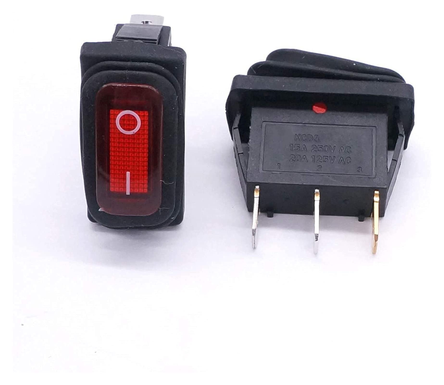 2 interruptores de palanca basculante de CA impermeables de 12 V con luz roja para coche, SPST de 3 pines, 2 posiciones, KCD3-101NW-I/O