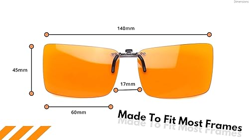 Miniatura 7 de Vyzia Lentes de bloqueo de luz azul con clip para dormir | Se ajustan sobre anteojos recetados, lentes naranjas ayudan a reducir la fatiga ocular de