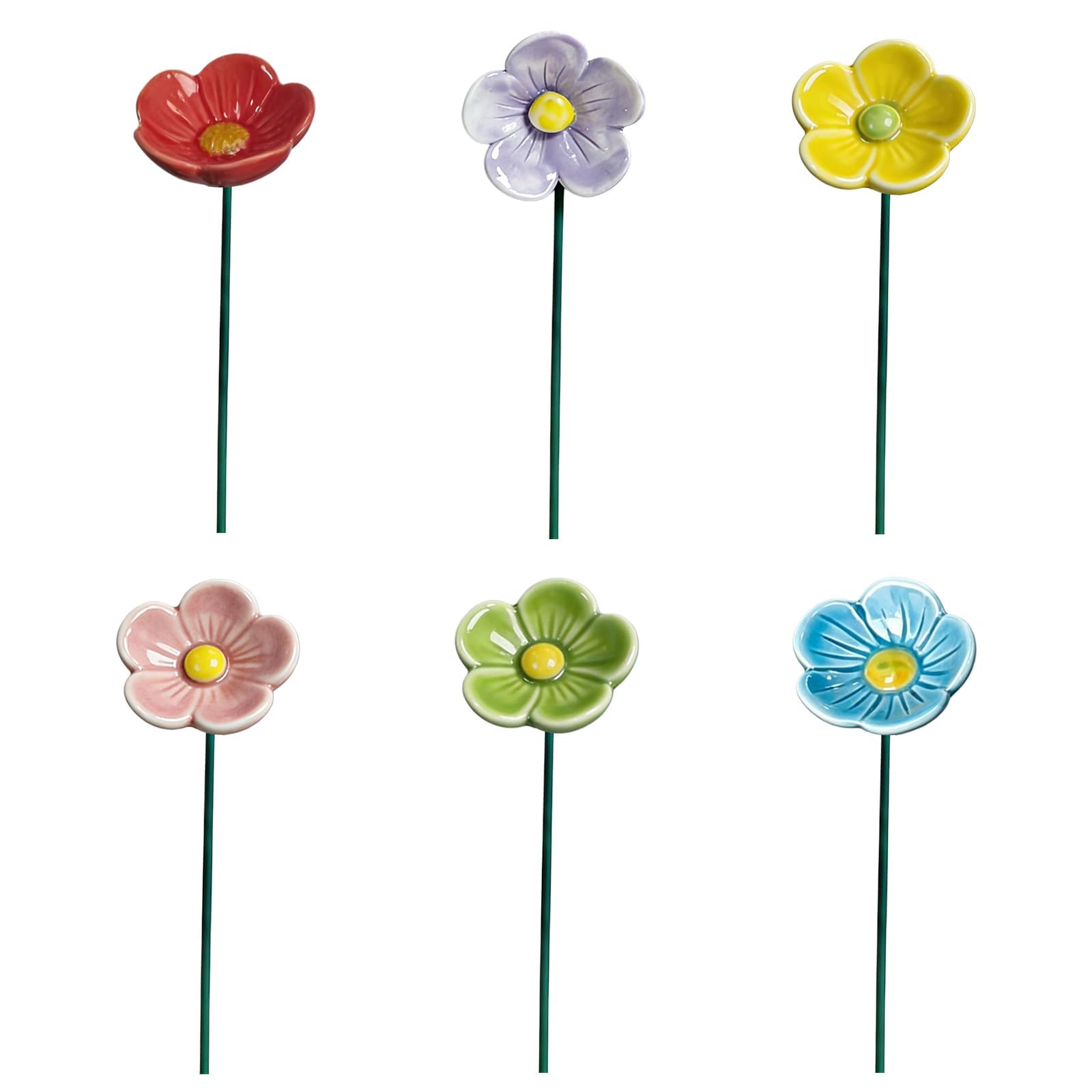 Ceramic Bee Watering Station for Garden, Handmade Flower Bee Drinking Cups for Garden with Stakes, Colorful Butterfly Bees Cups Drinking Station for Yard Patio Lawn Outdoor Decor (Pack of Six)