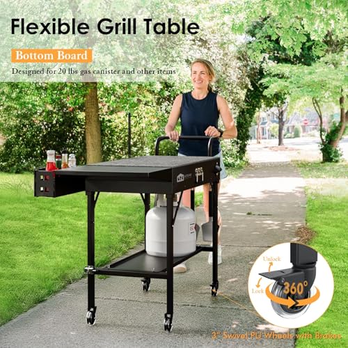 Leteuke Grill Cart for Blackstone Griddle, Portable Outdoor Grill Table, Foldable Cart Table with Wheels for Ninja, Griddle Stand Fit 17 Inch Or 22 Inch, BBQ Prep Tables with Seasoning Tray by Leteuke - Image 7