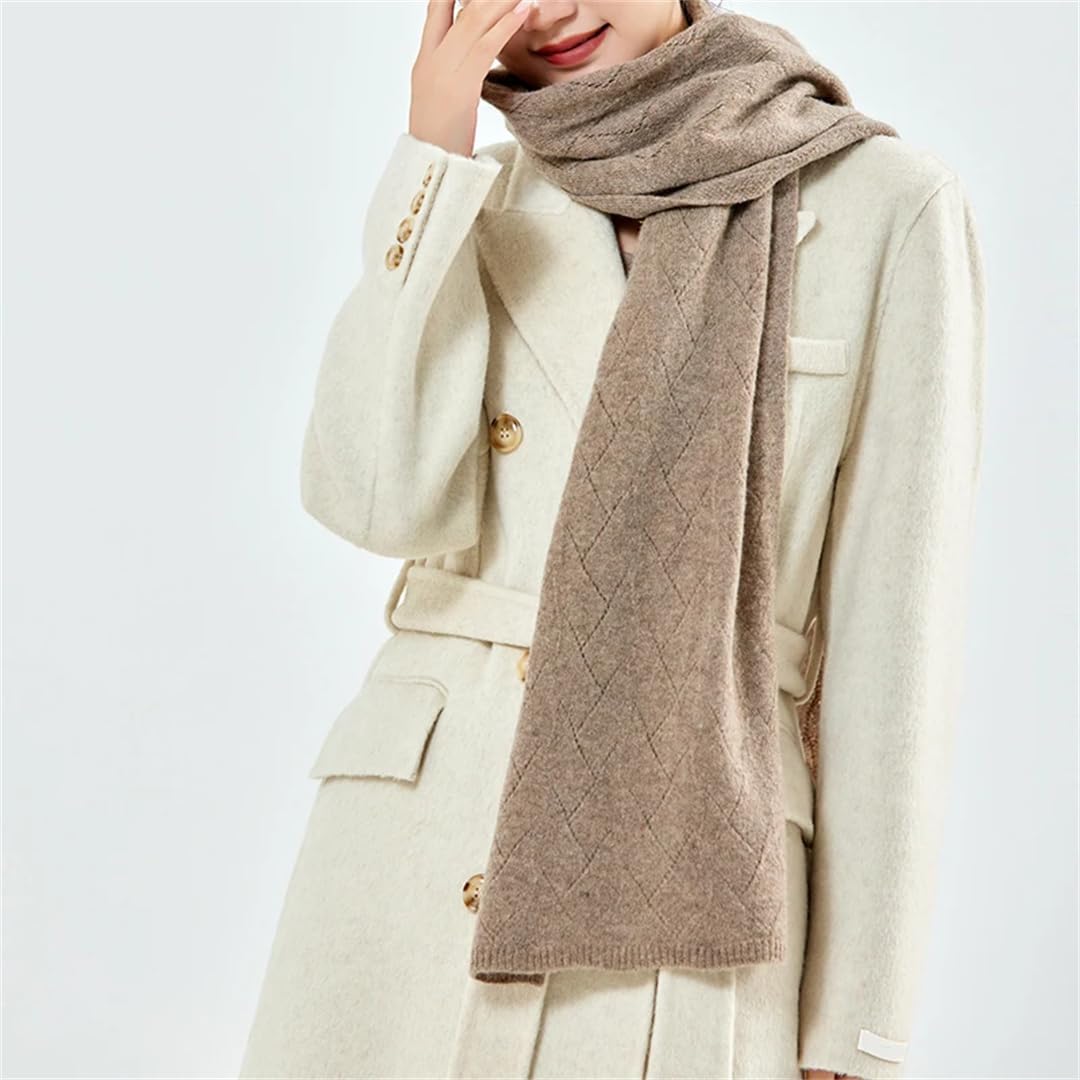 Bufanda de punto de lana para mujer, color sólido, suave, cálida, larga, chal hueco
