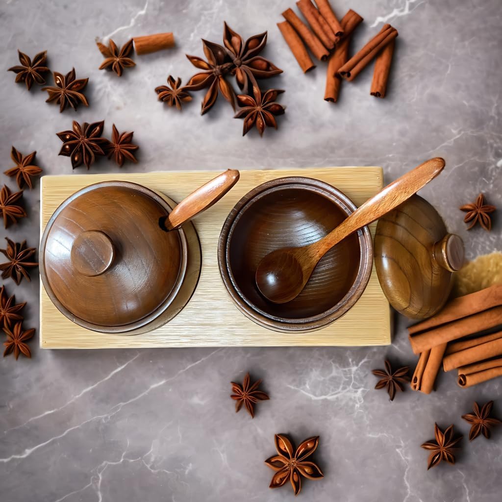 Yaokingdom 2-Piece Wooden Salt or Spice Box with Lid, Spoon, and Holder Keep table salt, gourmet salt, herbs, or favorite spices at your fingertips on your countertop