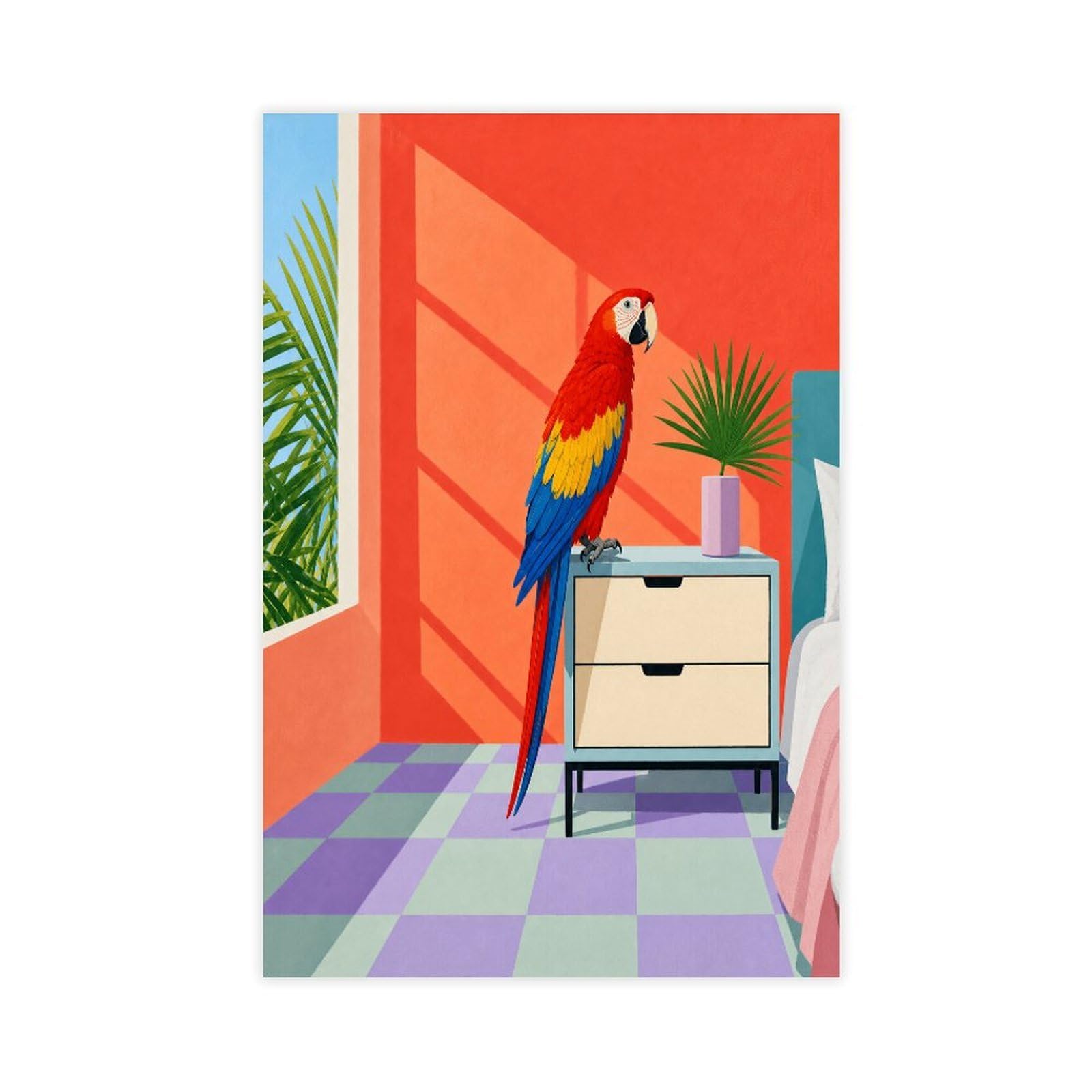 H3b8u2y5 Unframe-Style-5 Parrot In Bright Room Canvas Wall Art, Cubist Reading Corner