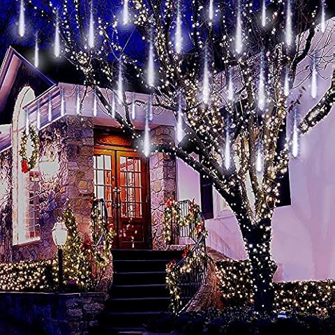 Meteor Shower Rain Lights LED Christmas Light 240 LEDs 11.8 inch 10 Tubes Waterproof Drop Icicle Snow Falling Raindrop Cascading Lights for Party Wedding Garden Christmas Tree Decoration (White) Cover