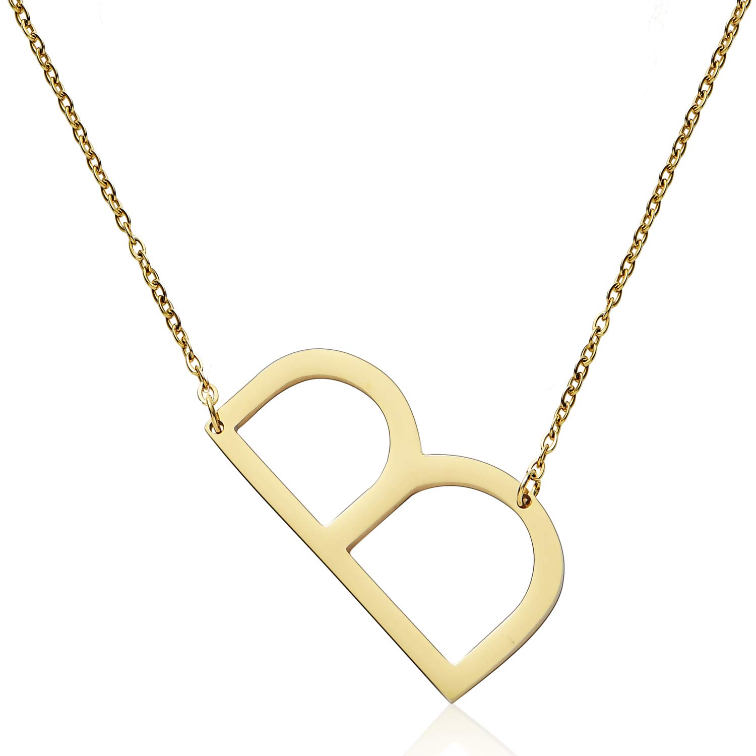 malyunin Sideways Initial Necklace Script Name Alphabet A-Z Large Letter Necklace Birthday Gifts For Women Girls, Metal