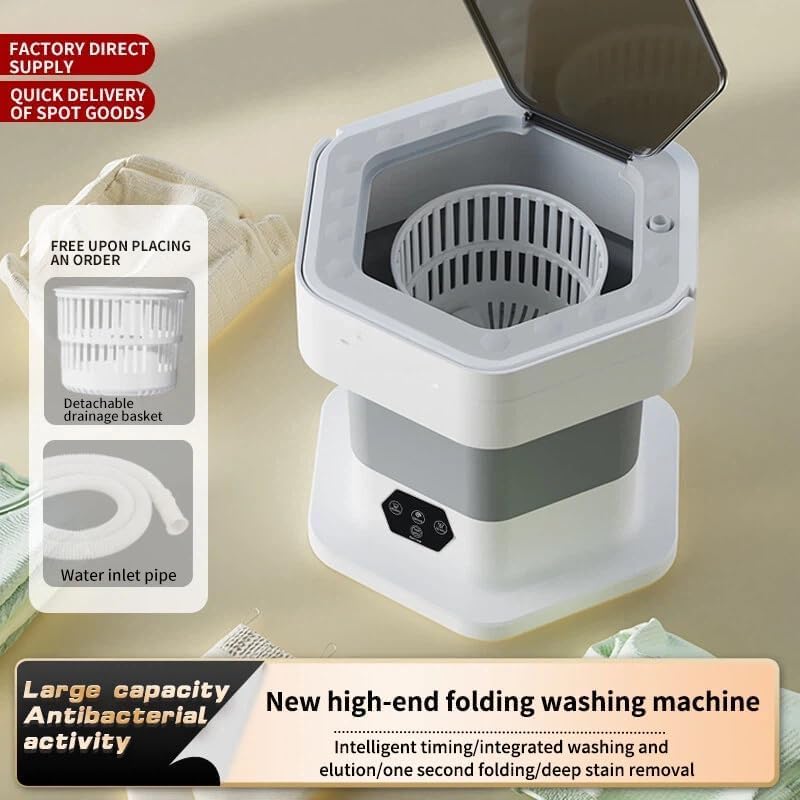 10L Mini Waschmaschine Faltbare Camping Waschmaschine mit Abnehmbarer Trockenkorb Abflussrohr, 3 Modi Tiefenreinigung Portable Reisewaschmaschine für Unterwäsche Babykleidung