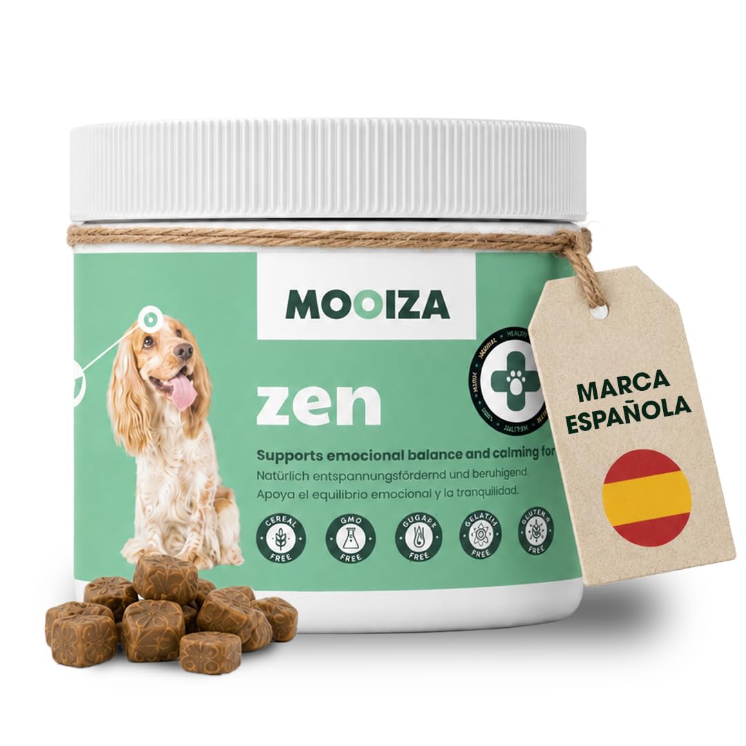 Calmante Perros 100% Natural - Ansiedad Antiestrés para Perro con L-Triptófano Valeriana Hipérico - Snacks para Perros 300g en Formato Galletas Semi Blandas - MOOIZA