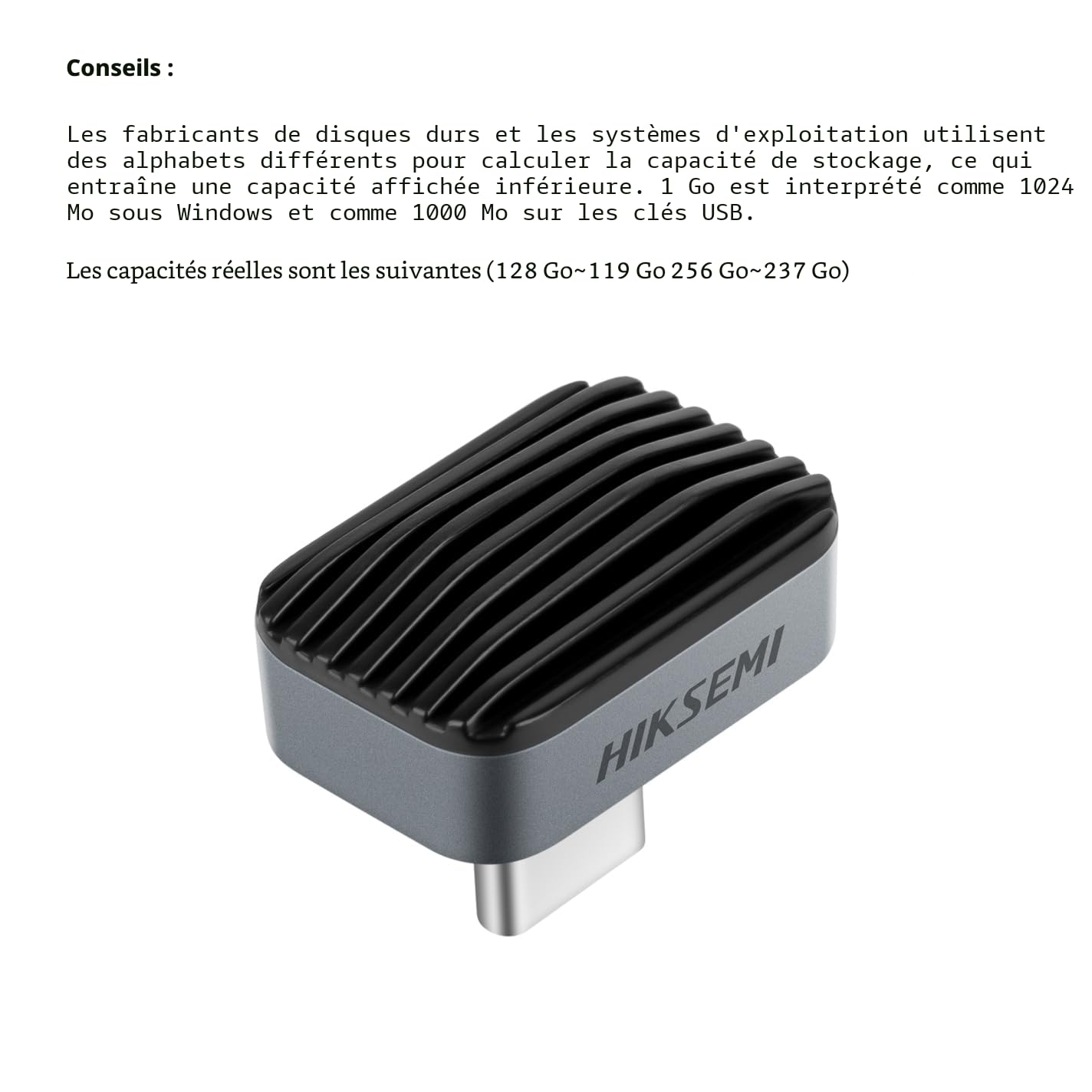HIKSEMI Cle USB 128GO, USB 3.2 Clé USB Vitesse jusqu'à 450 Mo/s, Mini Type-C SSD Externe pour iPhone 15/16/17, Tablets, Mac, TV, Audio de Voiture, Android