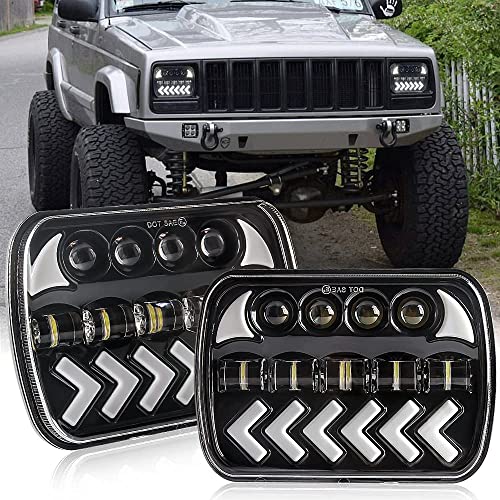 H6054 LED Headlights 5x7 7x6 150W DOT 500% Bright Anti-glare Headlamp DRL Turn Signal Hi/Low Sealed Beam for Jeep Cherokee XJ Wrangler YJ Ford Chevy GMC Nissan (2Pcs)
