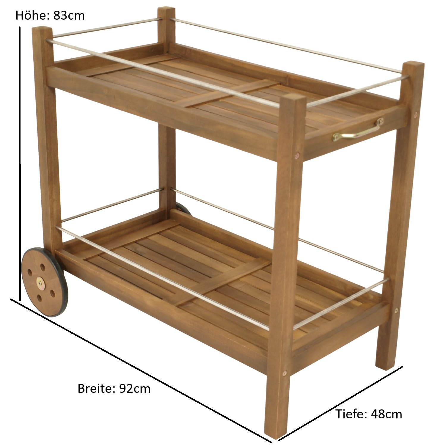 DEGAMO Barwagen Servierwagen Cape TOWN92x84x83cm, Zwei Ebenen, Holz Akazie braun geölt, Outdoor
