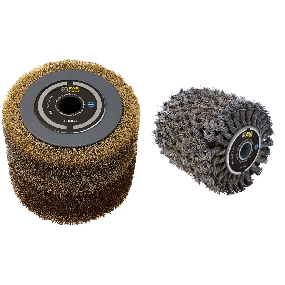 Fartools 110874 Brosse fil métallique Ø120mm - L 100mm compatible avec Rénovateur REX120, REX200 et REX-H200 pour décaper fortement Noir & 110884 Brosse Fibre Métal Torsadé pour Rénovateur