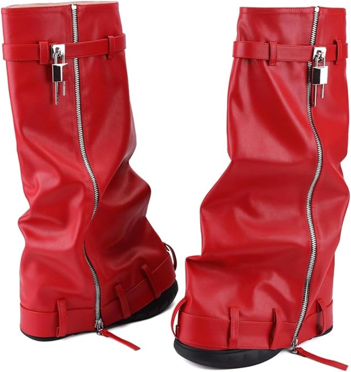 Women’s Fold Over Knee High Boots Platform Wedge Slouch Boots, Round Toe Slip On Tall Boots, Regular & Wide Width, Fashion Comfort for Concert & Casual Wear - Image 4