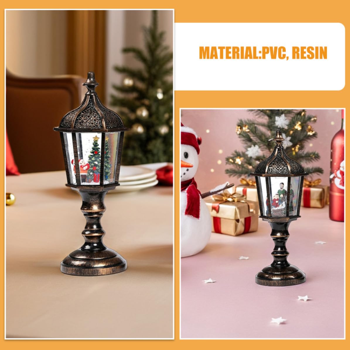 Operitacx 2 Pezzi Lanterna Natalizia a Globo di Neve Musica, Decorazione Luminosa in Resina e PVC, Alimentazione USB, Artigianato Robusto per Casa e Ufficio