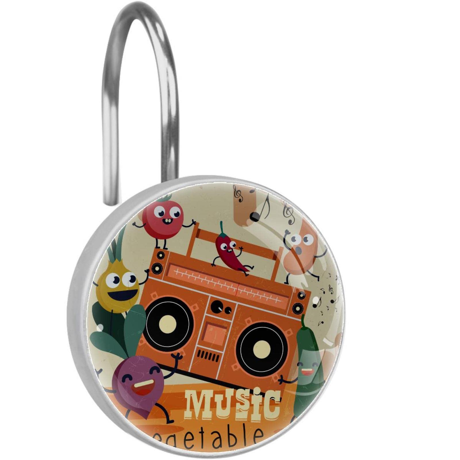 Crochet rideau de douche inox lot de 12 anneaux légumes rigolos pour déco salle de bain