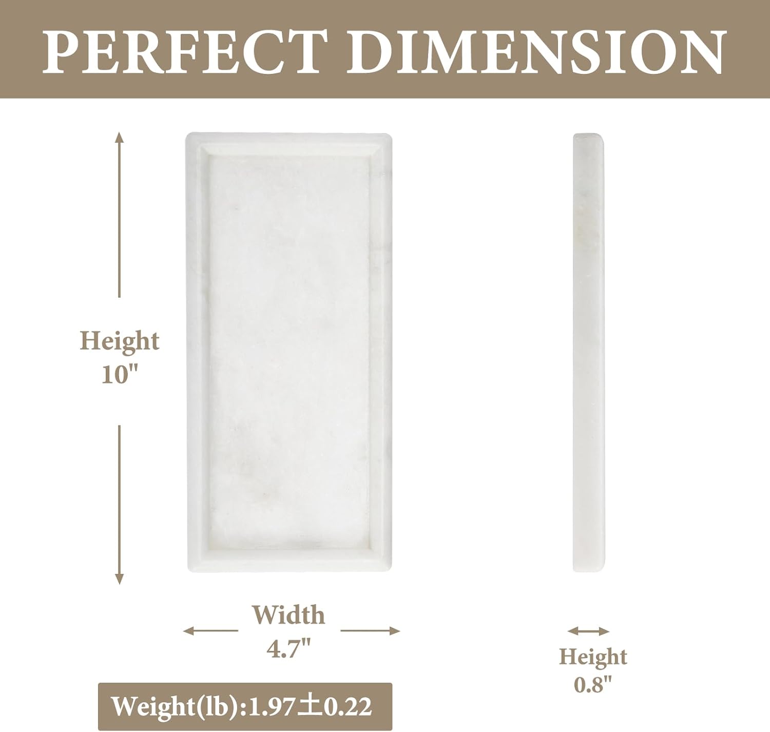Koville African Natural Marble Tray, 10"x5" Coffee Table Vanity/Decorative Tray for Jewerly, Watch, Perfume Candle Tray for Home/Kitchen Countertop