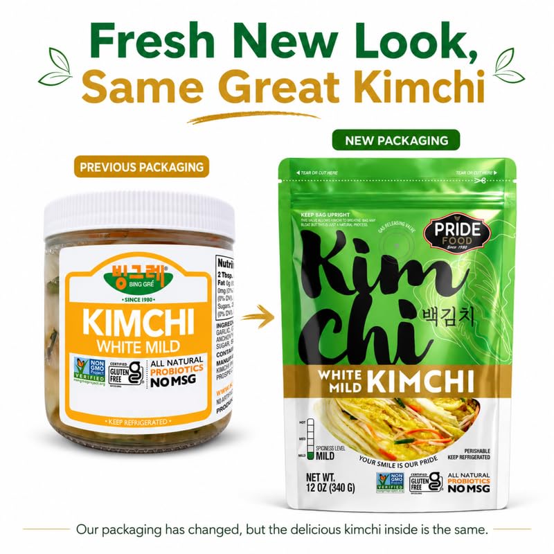 Image of BINGGRE WHITE MILD NAPA CABBAGE KIMCHI 12OZ FRESH KOREAN KIMCHEE IN KIM CHI kimichi 김치 MOTHER CHEE TEMPEH DAIKON PICKLES RADISH TWINS JONGGA RAMEN ORGANIC VEGAN NAPPA LAWS MAMA