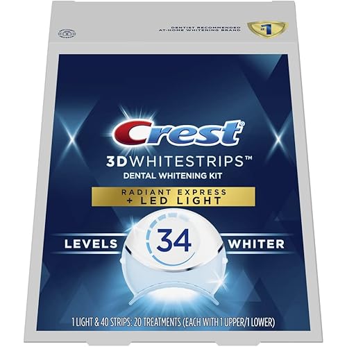 Crest 3D Whitestrips Radiant Express Plus Light, Crest With LED Accelerator Light, Teeth Whitening Strip Kit, 40 Strips (20 Count Pack), Crest Teeth Whitening Strips with Light, Teeth Whitening Kit